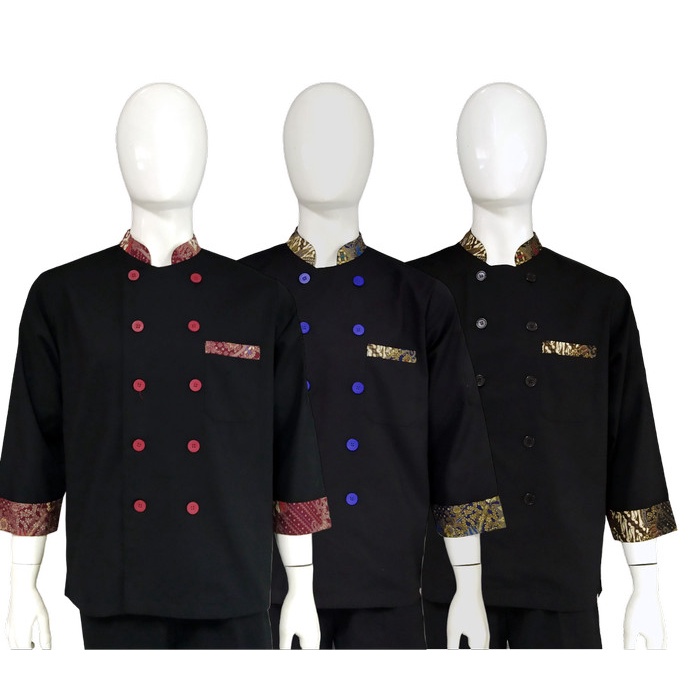 Best Seller Chef Wear Baju Koki Hitam Komb Batik Saku Bbk S-Xl