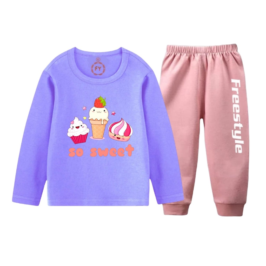 Rdkidzid SET Lengan Panjang Anak Perempuan Motif Ice Cream So Sweet