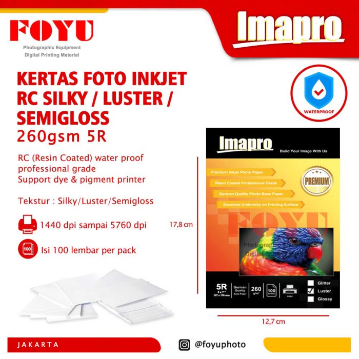 

Terlaris Kertas Foto Inkjet Imapro Professional Rc Silky Luster 260Gsm 5R