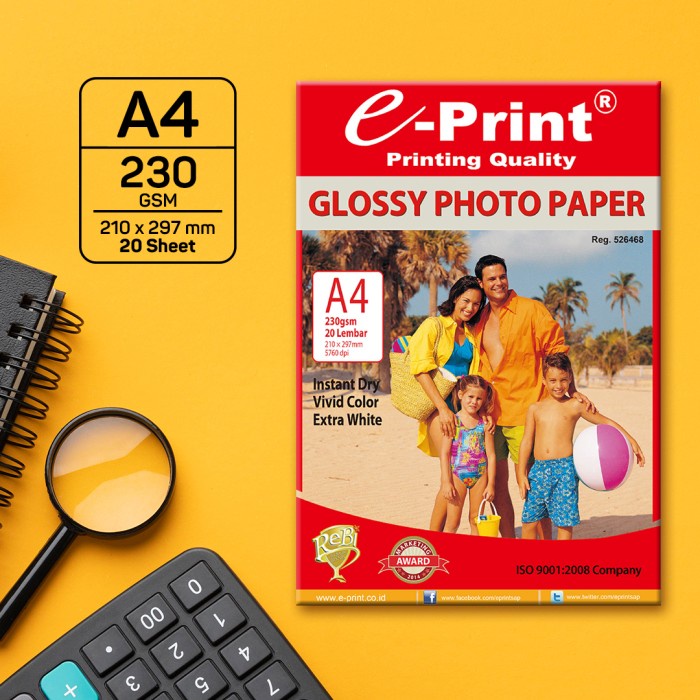 

Terlaris E-Print Glossy Photo Paper A4 230 Gsm