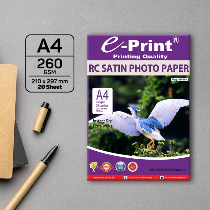 

Terlaris Kertas Foto E-Print Rc Satin Photo Paper 260 Gsm