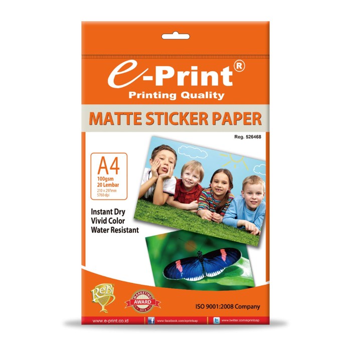 Terlaris Kertas Foto E-Print Sticker Matte Paper 135 Gsm