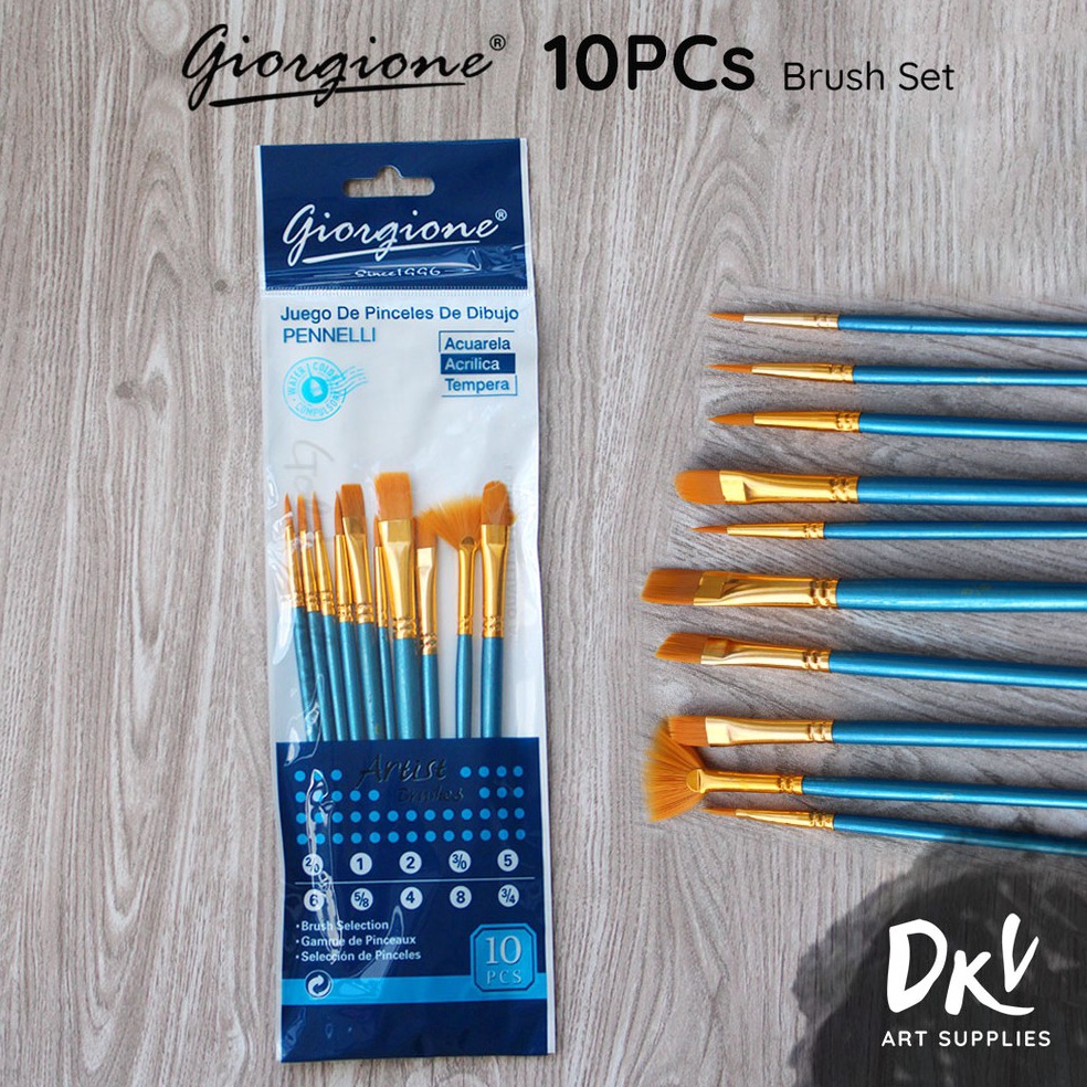

ZHTQM Giorgione Brush Set 10 pcs G-198H Kuas Lukis Nylon Ekonomis vtpja