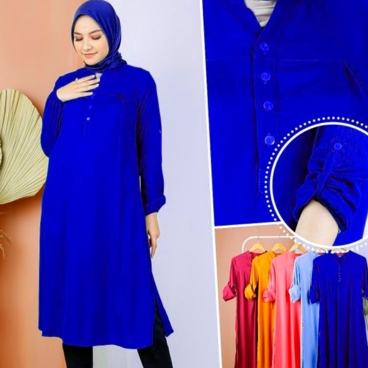 7.7 Tunik Atasan Wanita Dewasa Polos Lengan Panjang Katun Rayon Standard Kecil / Jumbo - Terbaru 202