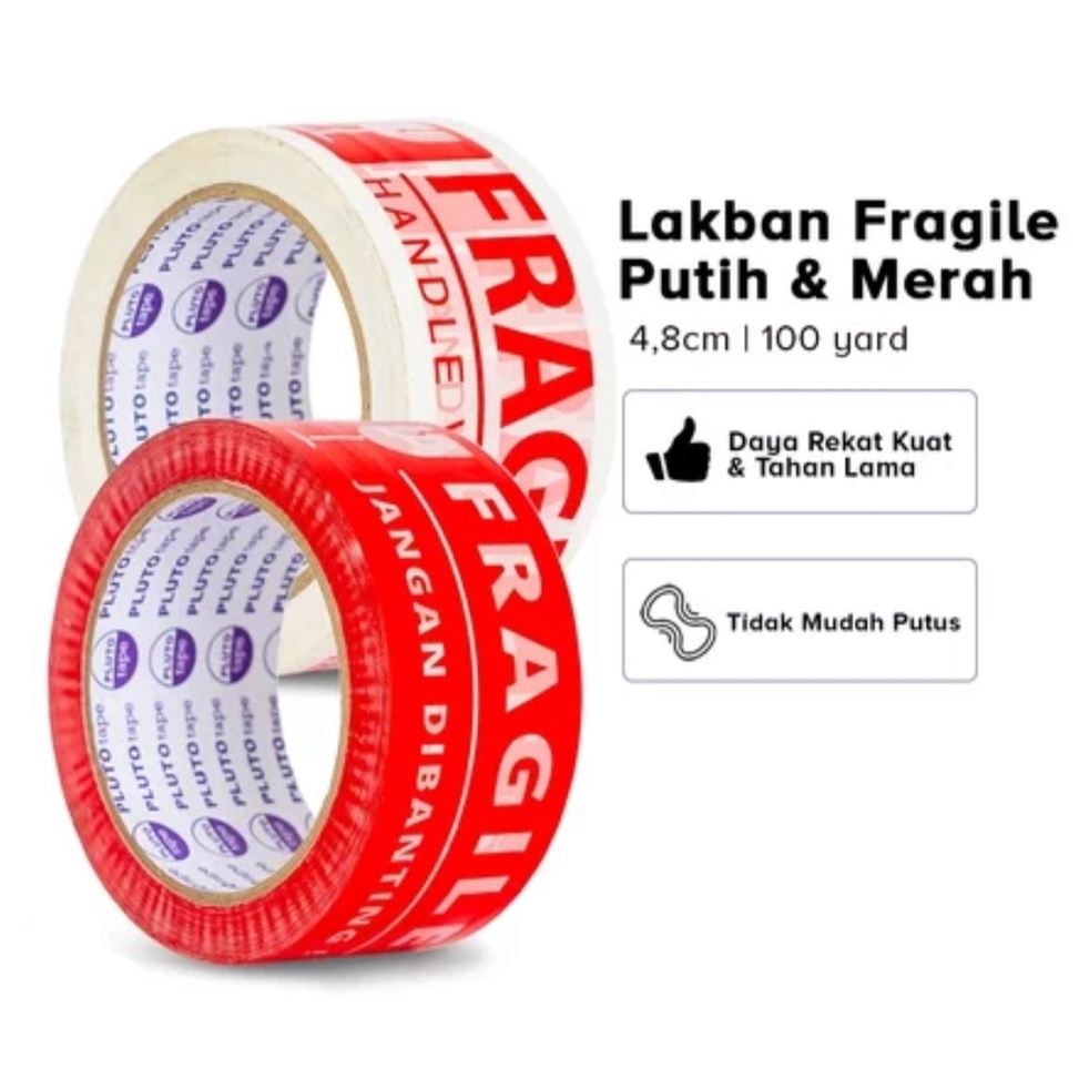 

>V44859) Lakban Fragile Merah / Putih Pluto 48 MM x 100 yard