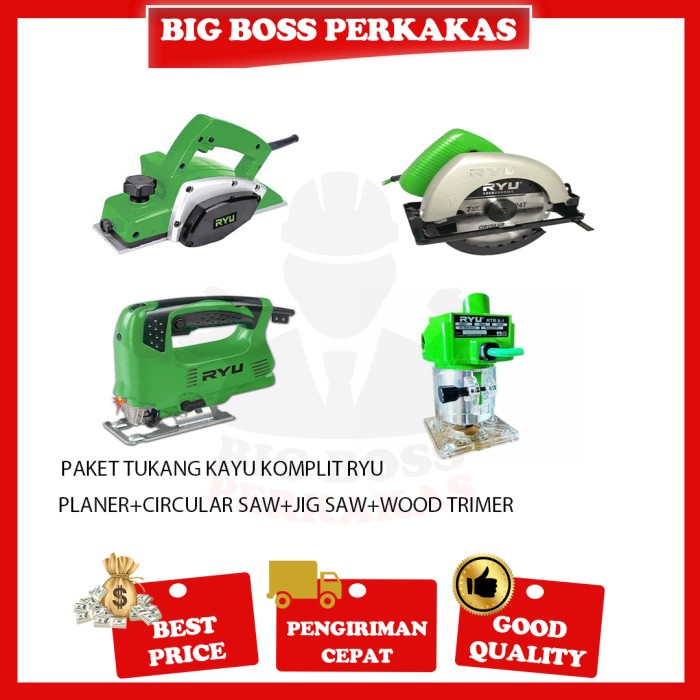Terlaris Paket Tukang Kayu Komplit Ryu Planer/Circular Saw/Jig Saw/Trimer 10