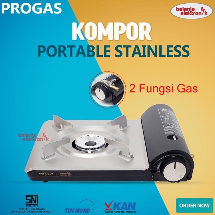 PROGAS KOMPOR PORTABLE 1 TUNGKU STAINLESS NEW API BESAR 2 IN 1