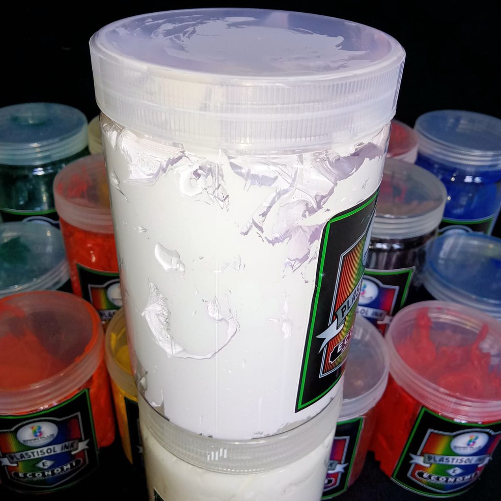 

RRSYB Tinta Sablon PLASTISOL ECONOMY Brain Plus PUTIH 1kg Murah └(՞