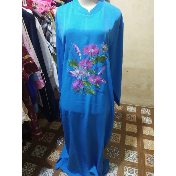 GAMIS WANITA BIRU LAUT  MOTIF BUNGA PRELOVED LIKE NEW