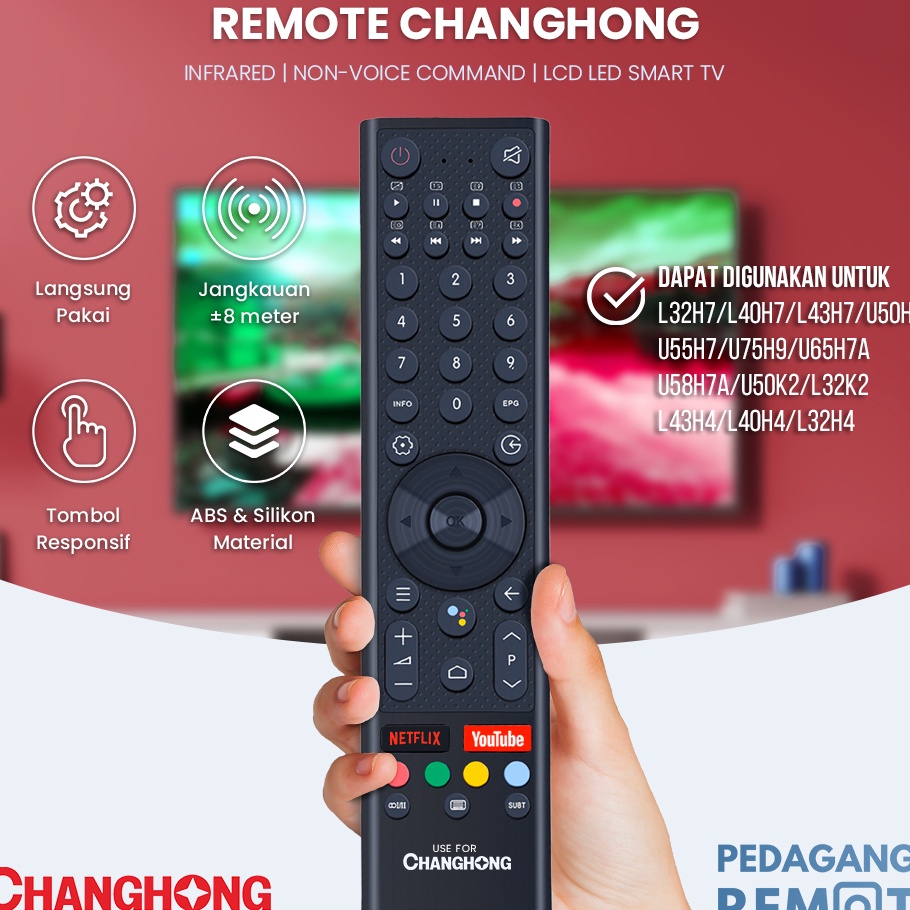 ⚡COD⚡ Remot Remote TV Changhong LCD LED Android Smart TV L32H7 L40H7 L32H4 U50H7 U55H7 L32K2 Infrare