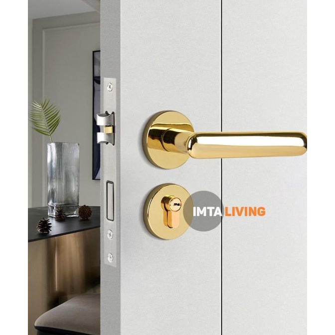Handle Pintu Kunci Rumah Full Set Modern Minimalis Premium Gold HPI26