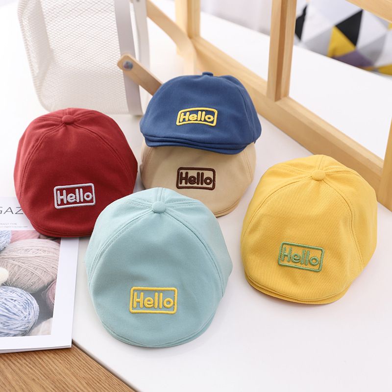 Topi baret anak bayi laki laki British style/ topi anak import bordir hello 1-3 tahun