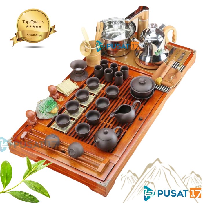 CHINESE TEAPOT TRAY SET C17 ELECTRIK KUNGFU TRAY POT TEA SET MEJA KAYU