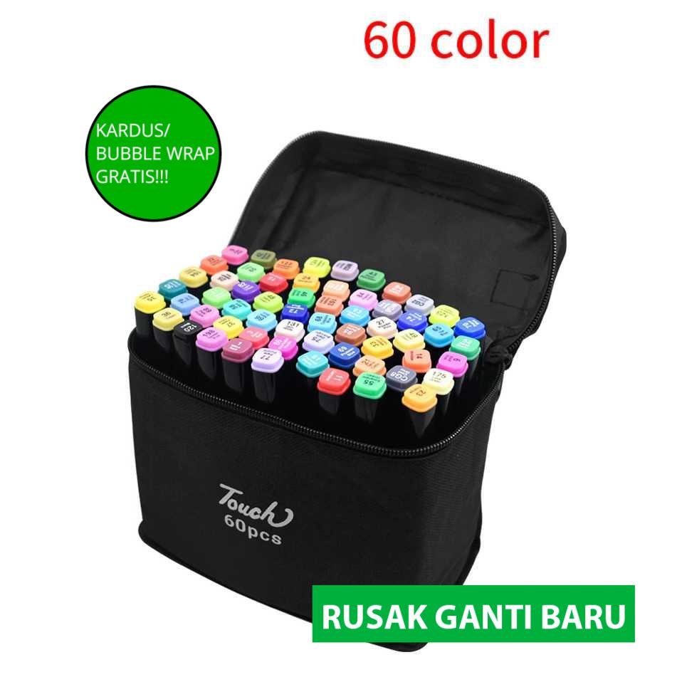 

(BISA COD!!!) TOUCH Spidol Dual Side Fine Art Brush Pen Art Marker Set 60 Color - HL270