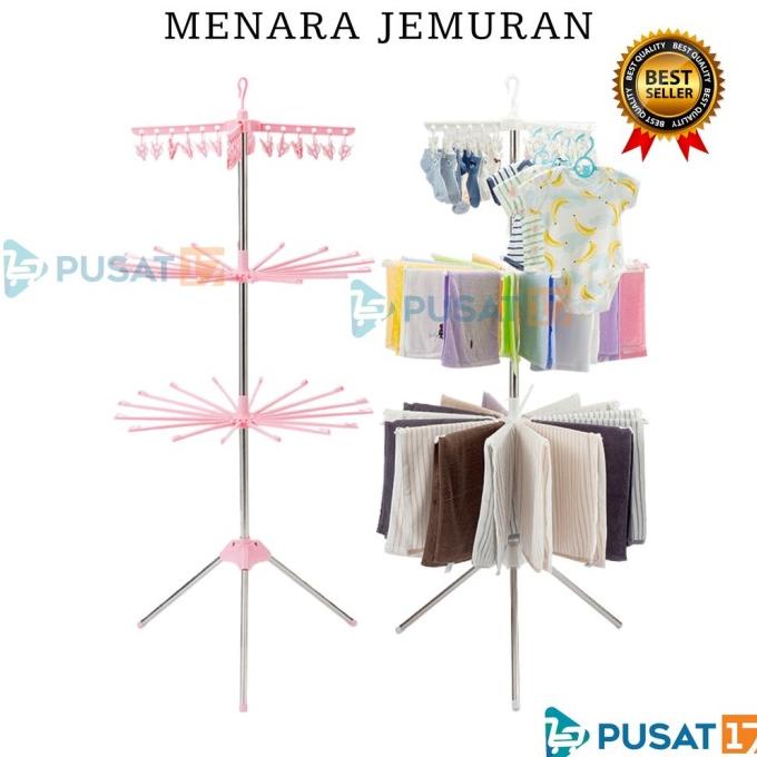 MENARA JEMURAN BAJU BAYI 3 TINGKAT STAINLESS / RAK JEMURAN BAJU BAYI