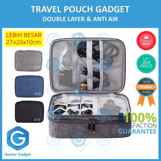 Travel Pouch Gadget Organizer Double Layer Tas Kabel Charger Usb Hp
