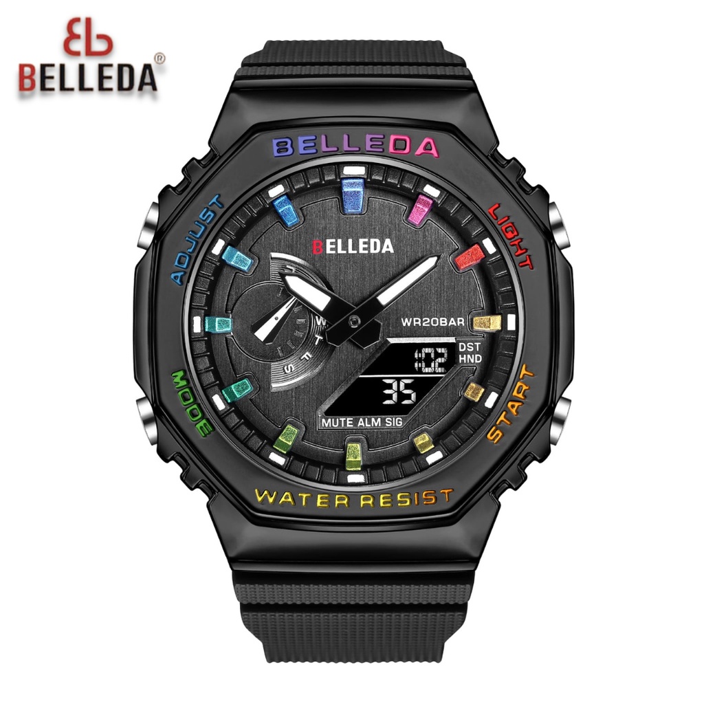 Jam Tangan Pria Belleda 9529 Analog & Digital Sport Strap Rubber Tahan Air 3Atm Original Watches