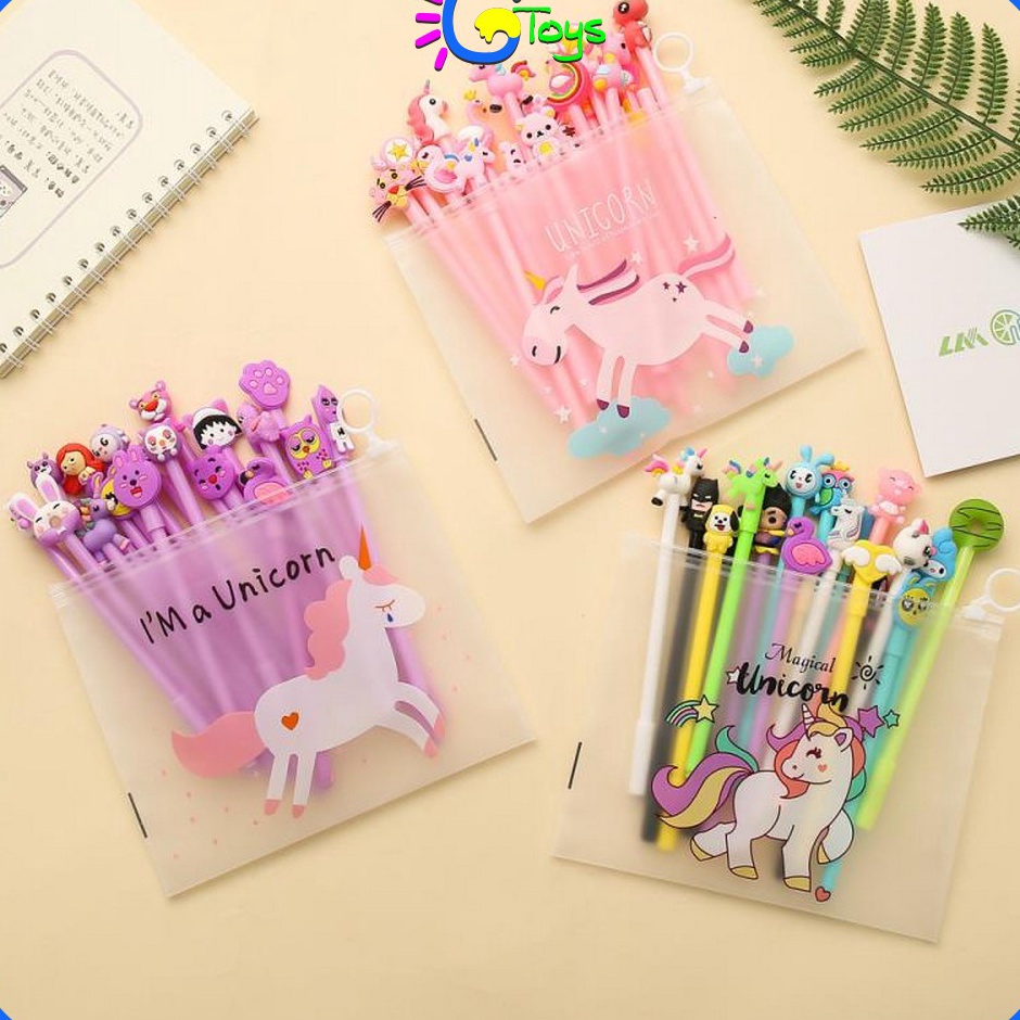 

CR-A15 Pulpen Gel Karakter Lucu Set Isi 20PCS Pena FREE Zipper Pouch Tempat Pensil Transparan Murah nyk