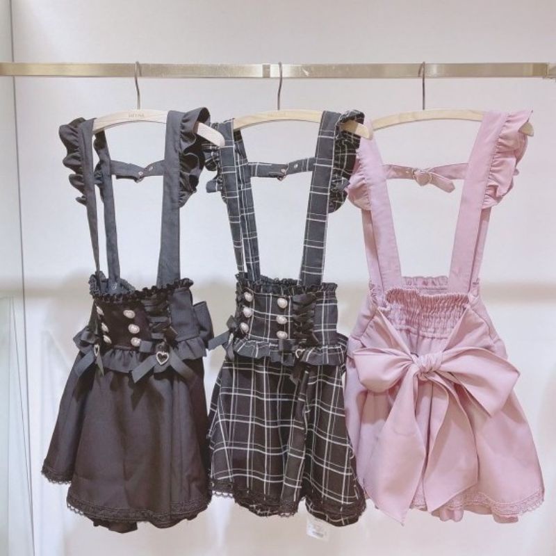 Jirai Kei Japanese lace tie ribbon bow tie skirt Lolita skirt Lolita soft girl cute skirt suspender 