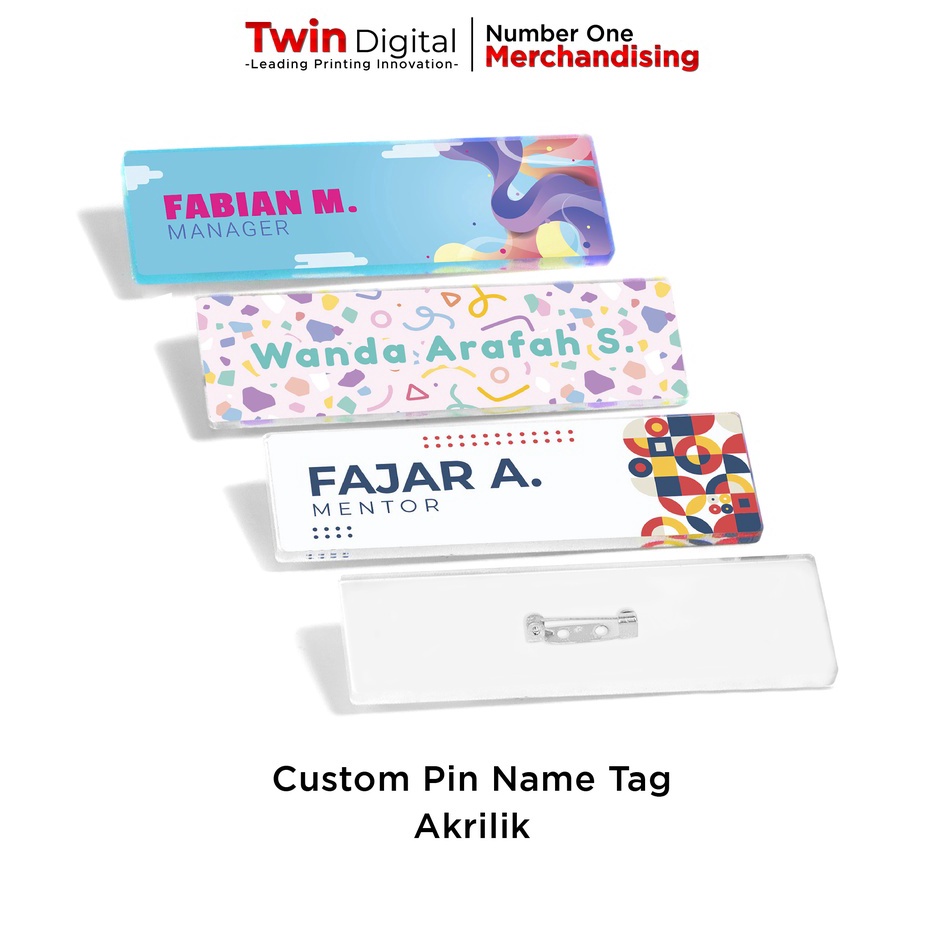 

[KODE PRODUK RGB7R8770] Twindigital Custom Pin Name Tag Acrylic - Papan Nama Peniti Akrilik