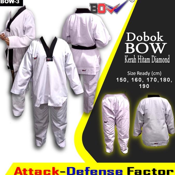 Dobok Seragam Taekwondo Kerah Hitam Diamond Bow Senior Baju Fighter