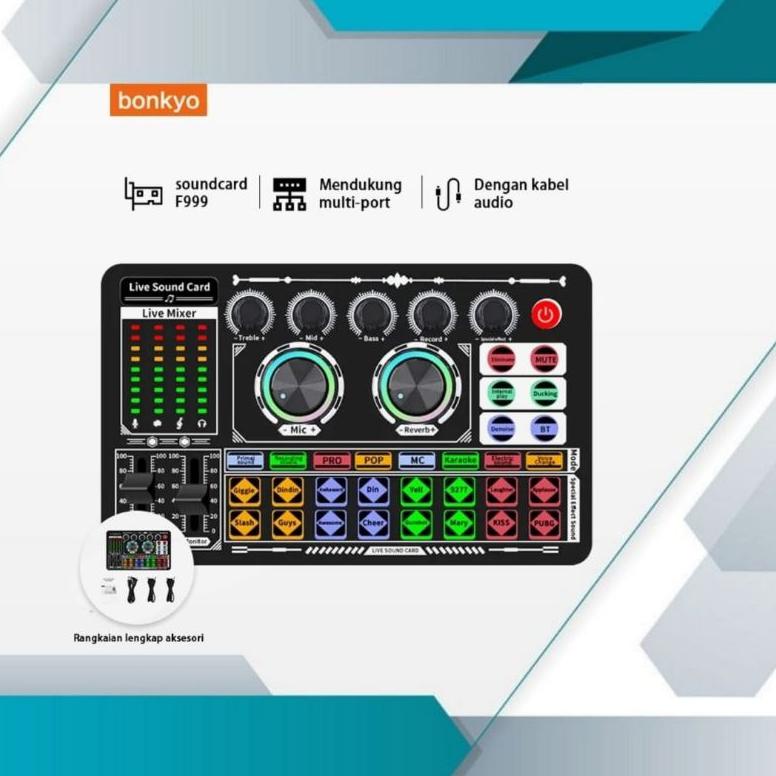 KAP285 Paket Premium Mic BM800 Soundcard F999 Stand Meja Pop Filter Live Streaming Terbaik +