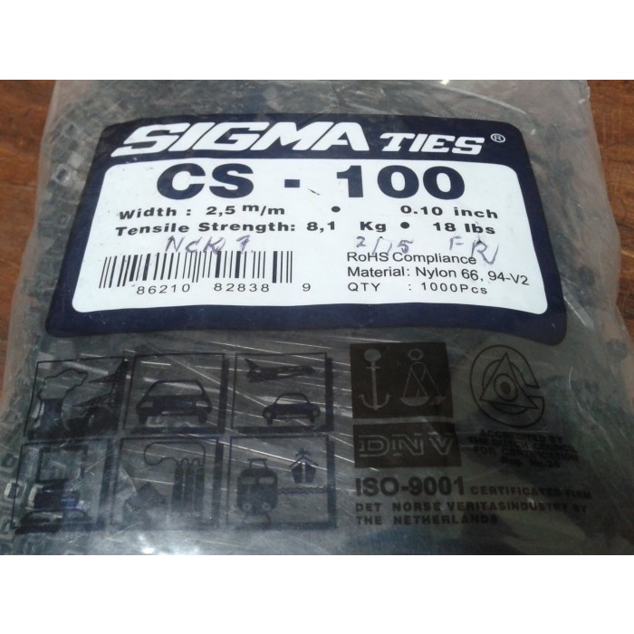 

Kabel Ties / Kabel Tis / Cable Tie CS 100 T HITAM 10 cm SIGMA CS100T