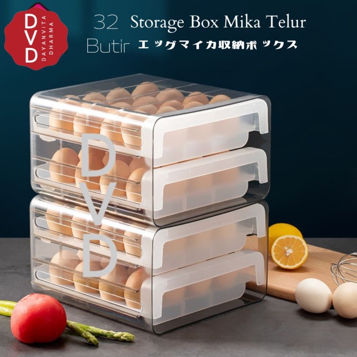 Terlaris Storage Box Mika Telur 32 Butir - Laci Tempat Telur 2 Susun