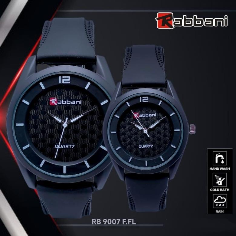 Sale Jam Tangan Pria Wanita / Couple Tali Karet Kesing Hitam Merk Rabbani.
