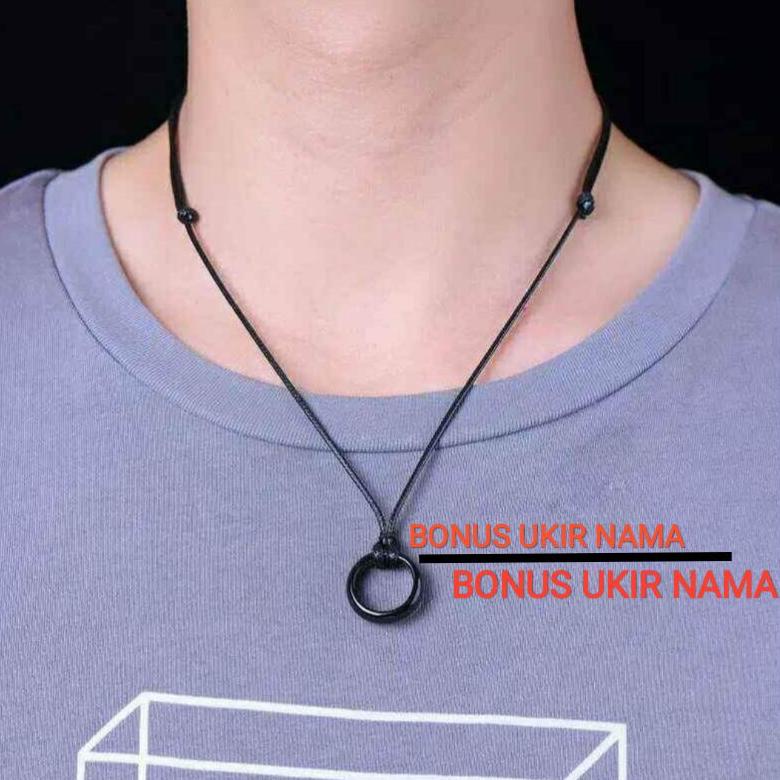 Populer Kalung Tali Hitam Bandul Cincin | Kalung Cowok | Kalung Kekinian Wxs