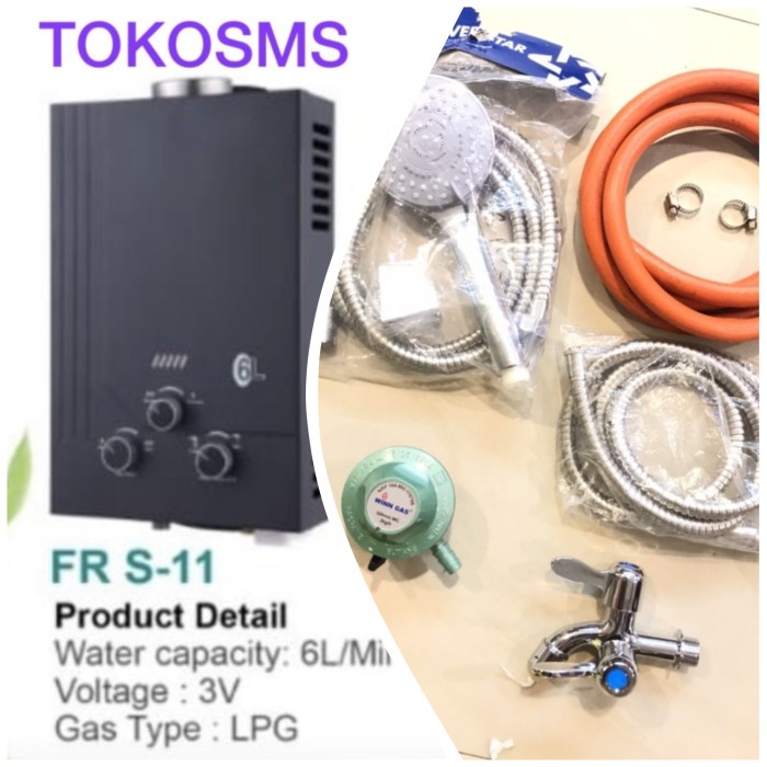 PAKET HEMAT water heater gas frisone FRS-11 paket komplit shower set