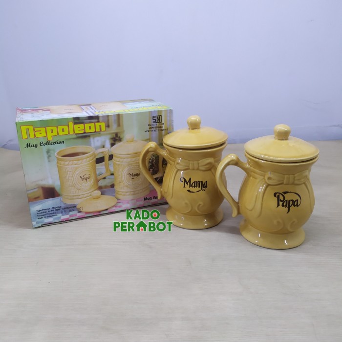 Mug Mama Papa Napoleon Keramik set Premium - mug couple - gelas couple