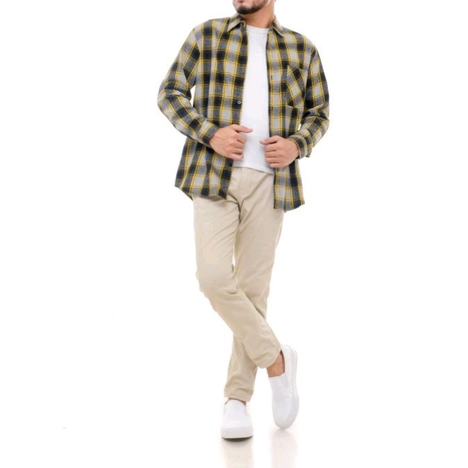 KEMEJA FLANEL UNISEX MOTIF KOTAK KOTAK HITAM KUNING