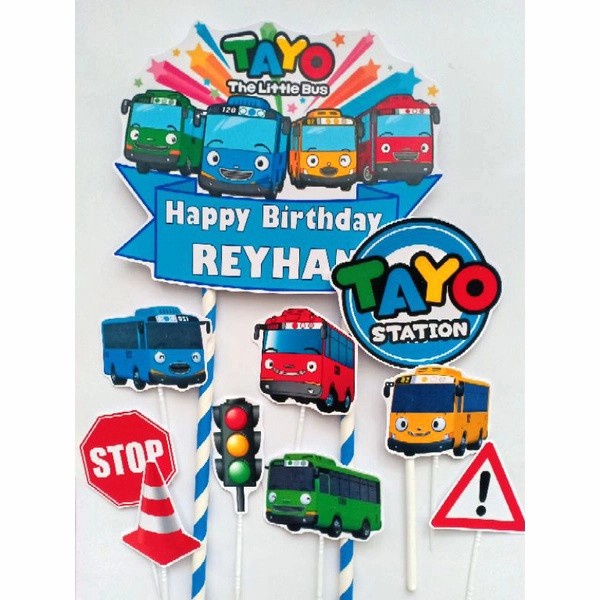 Terlaris Topper Cake - Hiasan Kue Ulang Tahun Gambar Tayo Bisa Custom Nama