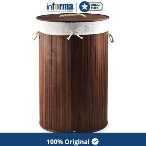 INFORMA - KERANJANG PAKAIAN BULAT-LAUNDRY BASKET ROUND BAMBOO DARK BRN