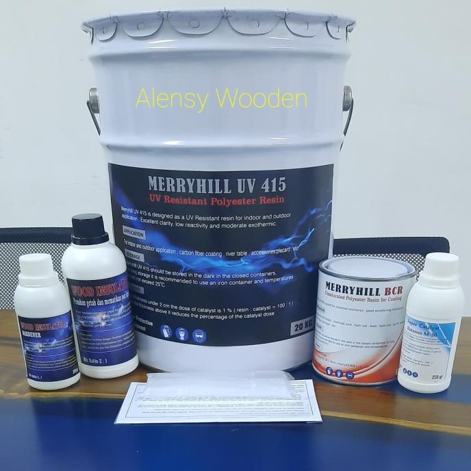 Jual | Baru Resin Merryhill Uv 415 20 Kg + Wood Insulator Untuk Pembuatan Meja