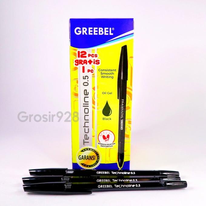 

(Per Lusin) Pen Greebel / Pen Semi Gel Technoline 0.5Mm Hitam (12+1)