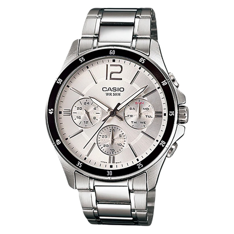Jam Tangan Pria Casio MTP-1374D-7AVDF Enticer Men Silver Dial Stainless Steel Band