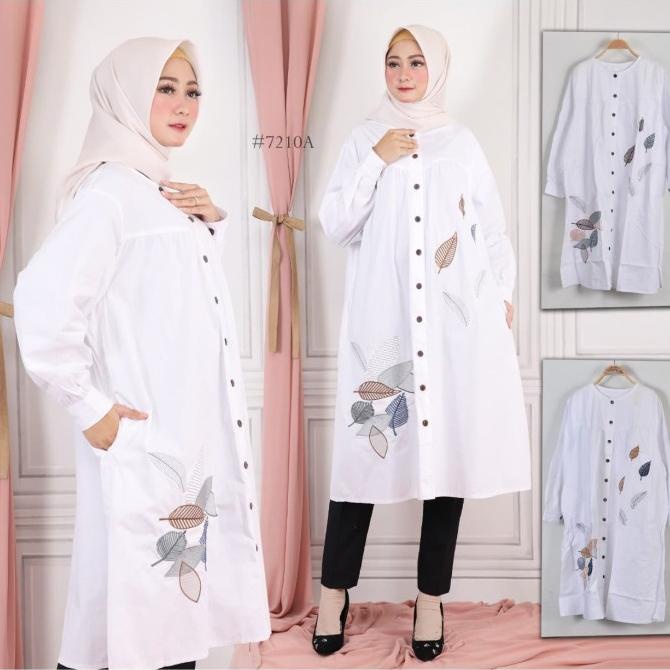 LONG TUNIK PUTIH SUPER JUMBO DENGAN BORDIR ASLI DAN LD 130 CM