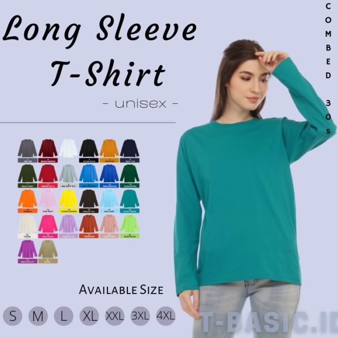 Baju Kaos Tangan Panjang Wanita Pria Polos Warna Hijau Tosca Jumbo