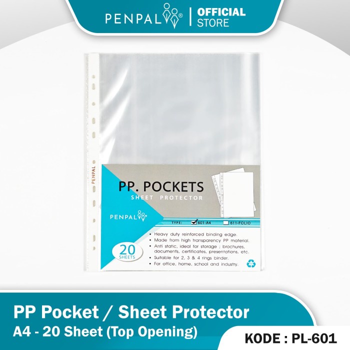 

Bestseller Penpal Pp Pockets / Sheet Protector A4 Pl-601 [20 Sheets]