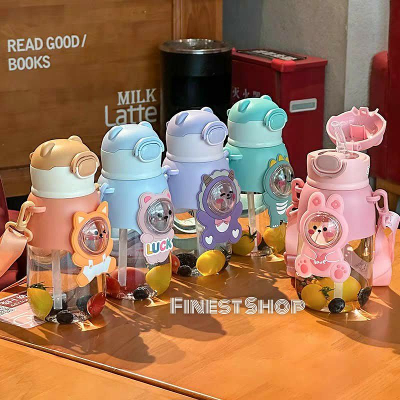 Botol Minum Anak Sarung Karet Silikon Termos Bottle Sedotan Tali Panjang Tas Sarung Botol Sekolah Ka