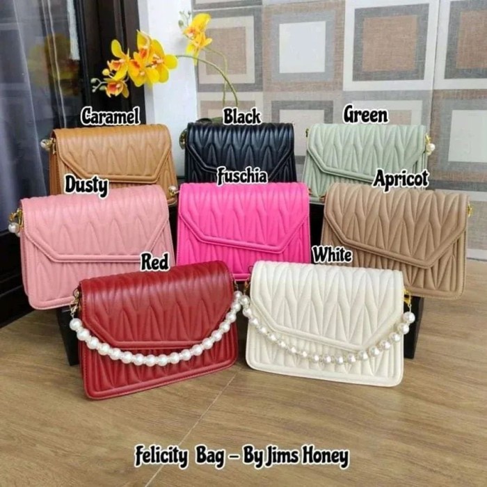 PROMO TAS WANITA SELEMPANG FREE BOX AKSEN MUTIARA SCRAF ORIGINAL JH FELICITY TERBARU