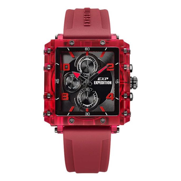 Expedition E 6808 Mf Rigbare Black Dial Red Rubber Strap