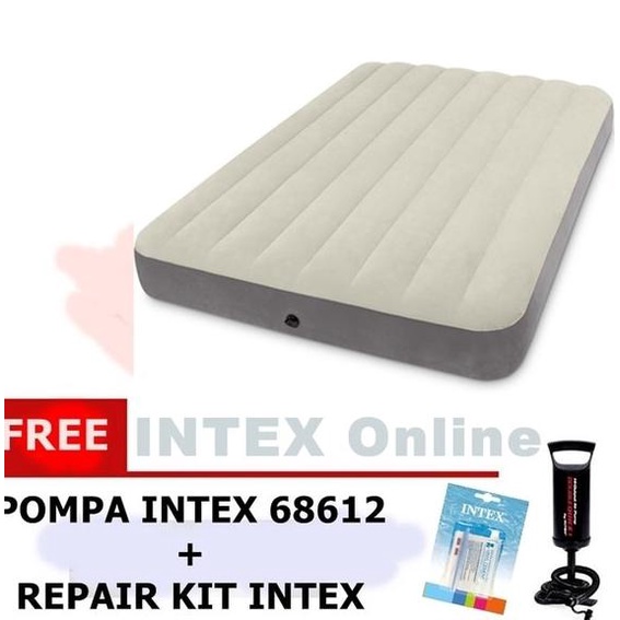 PAKET Kasur Angin INTEX HIGH QUALITY DURABEAM DOUBLE & POMPA & LEM 64708 - 64102