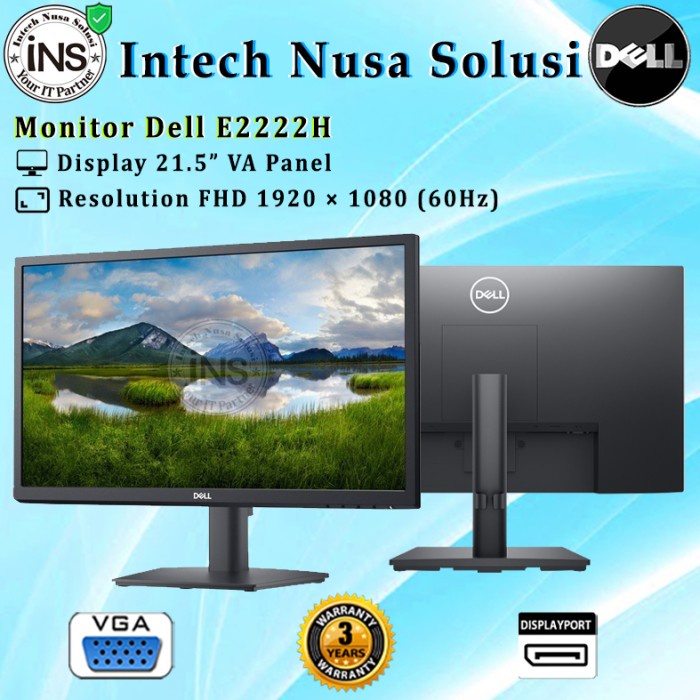 (New) Monitor DELL E2222H 21.5" FHD 60Hz VGA DP 3YR