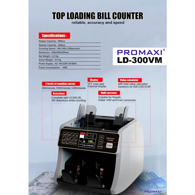 PROMAXI LD 300VM Mesin Hitung Penghitung Uang /Money Counter LD 300 VM