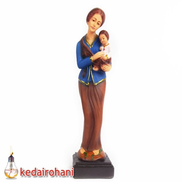 Best Seller Patung Bunda Maria Jawa Gendong Yesus 30 Cm Kebaya Biru Hiasan Rohani