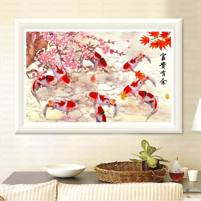 Terlaris Painting Diy Diamond Painting Full Ikan Koi Bunga Sakura 60X40Cm D632