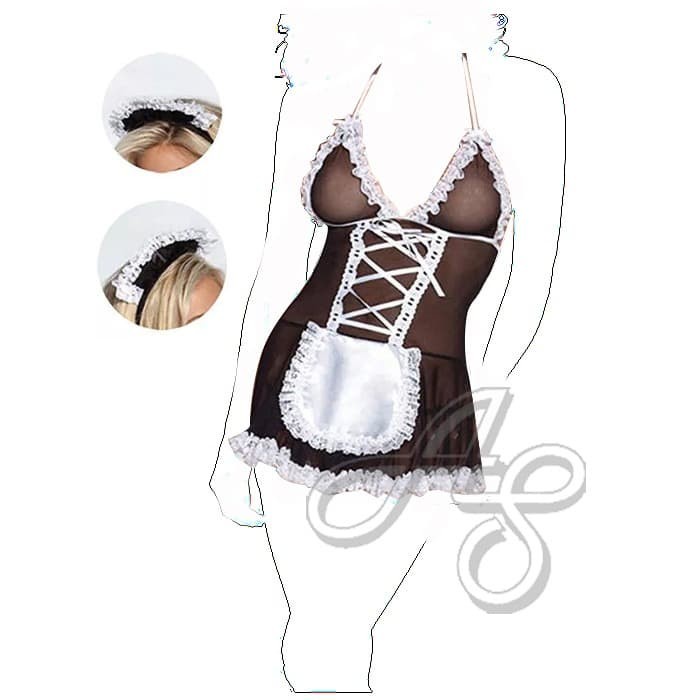 Lingerie Cosplay French Maid Xxl Big Size (Lgr-085-Black) Terbaru